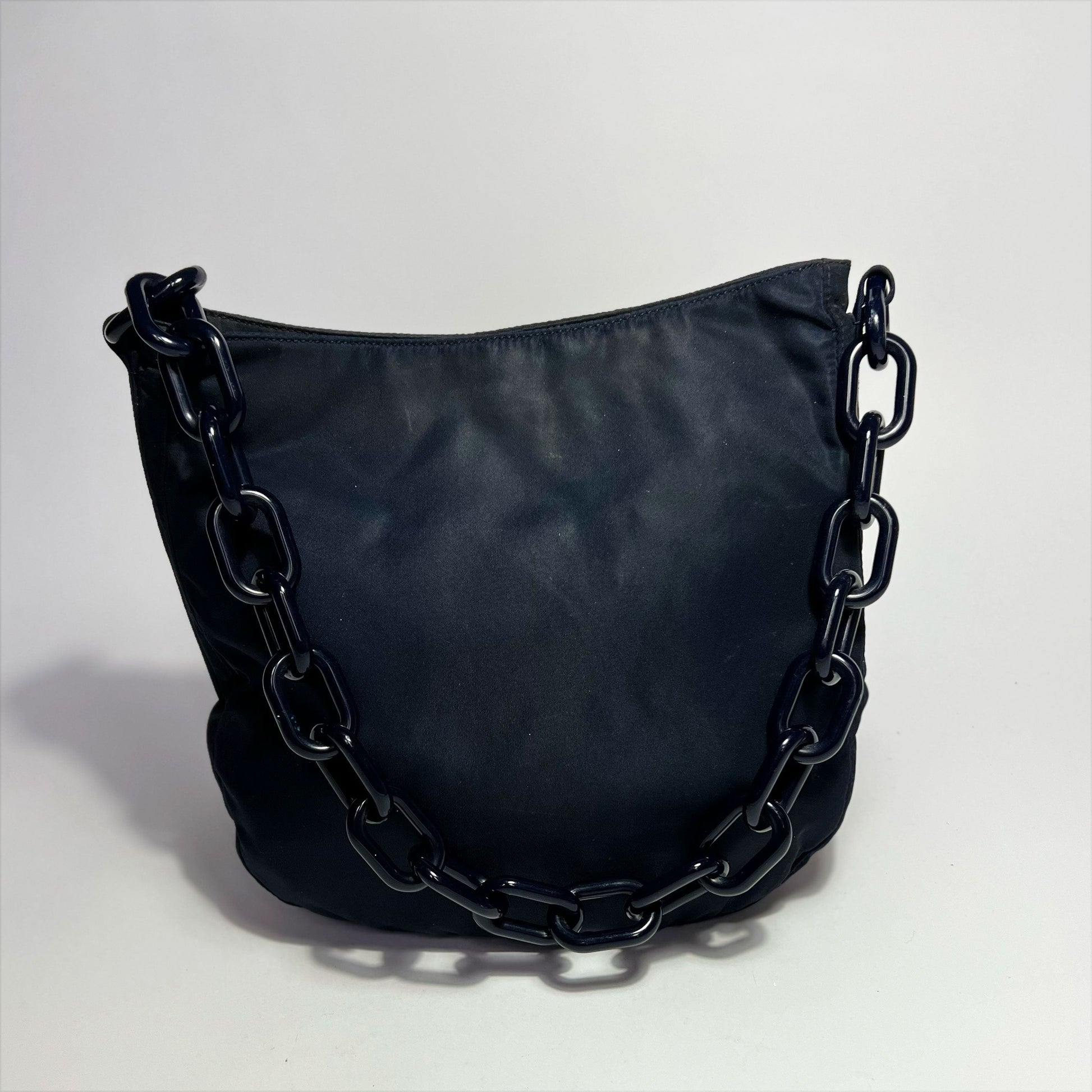 Vintage Prada Nylon Shoulder Bag with Acyrlic Chain Strap in Navy 
