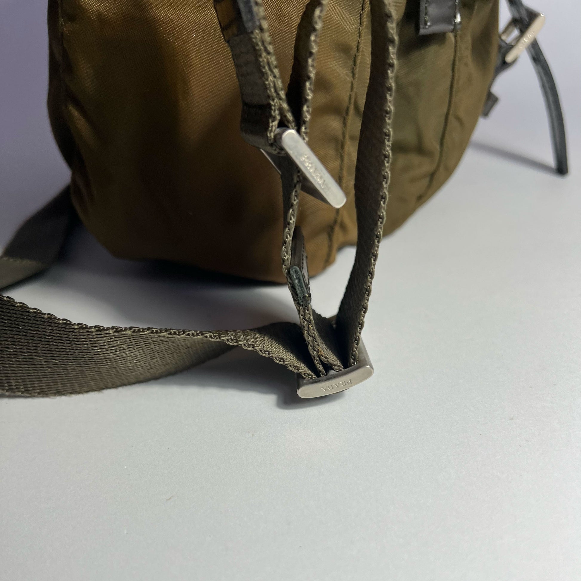 Vintage Prada Tessuto Messenger Crossbody Bag in Olive Green / Khaki 
