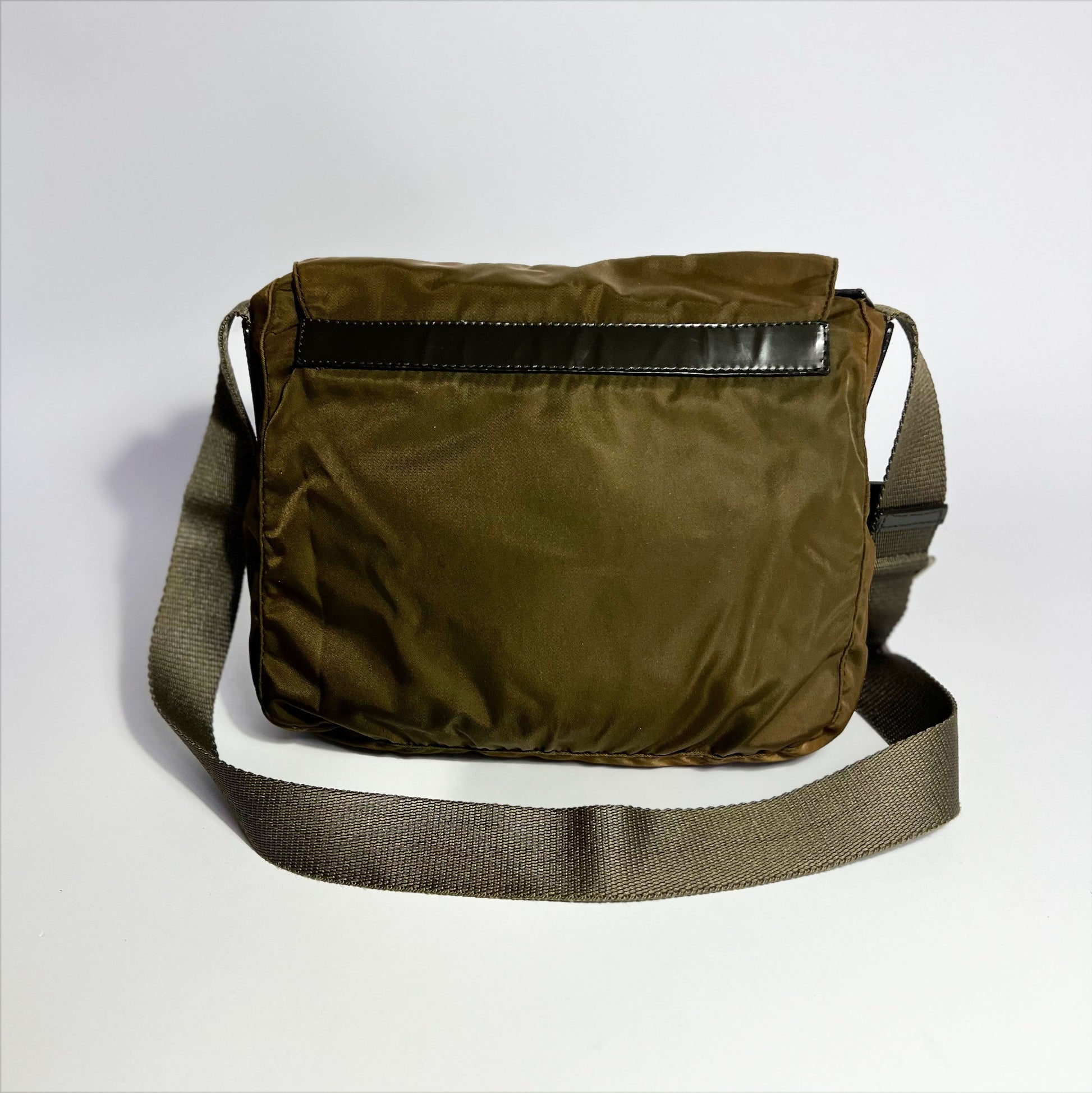 Vintage Prada Tessuto Messenger Crossbody Bag in Olive Green / Khaki 