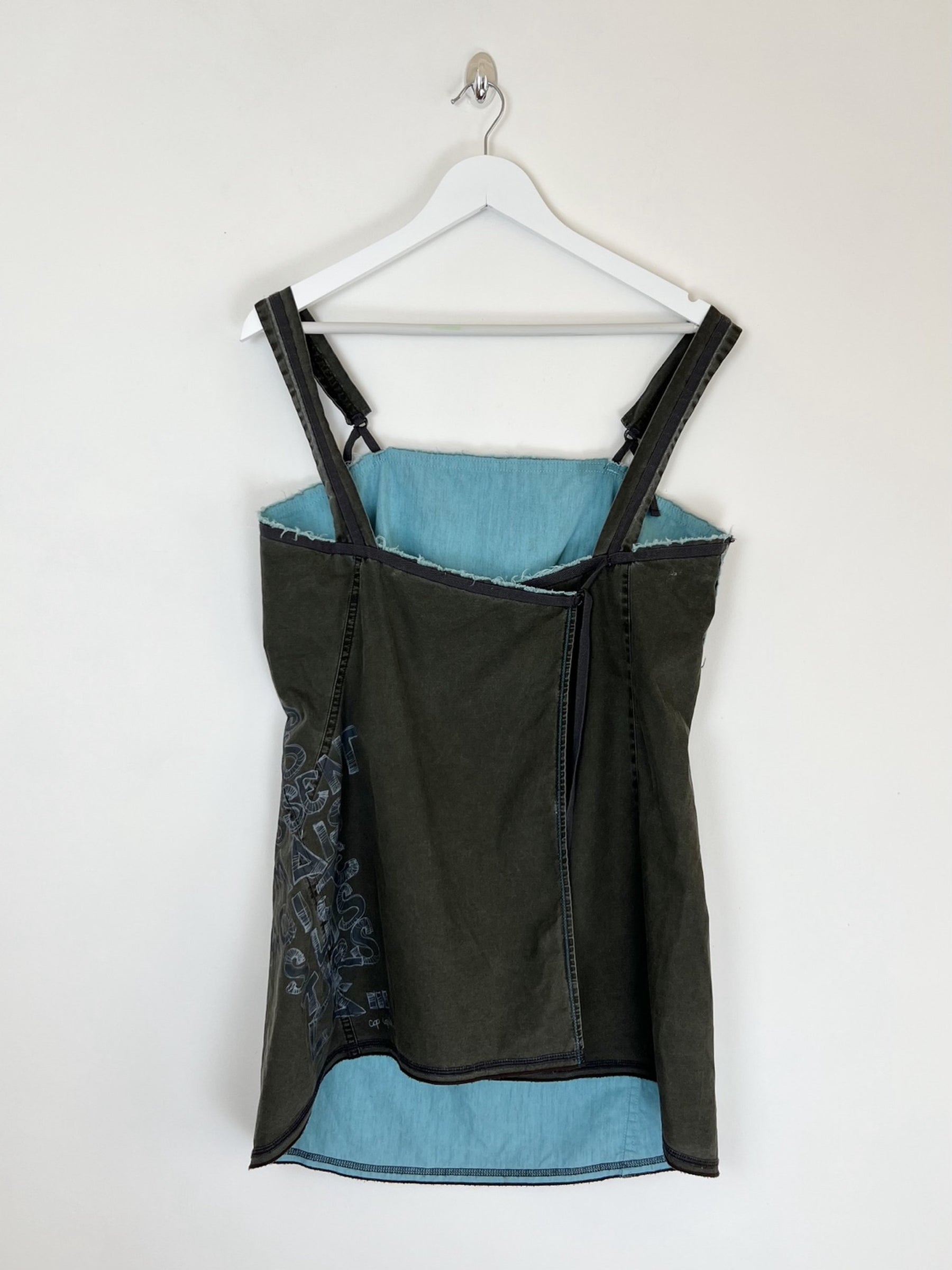 00's Cop Copine Apron Tunic Top in Khaki / Blue - M