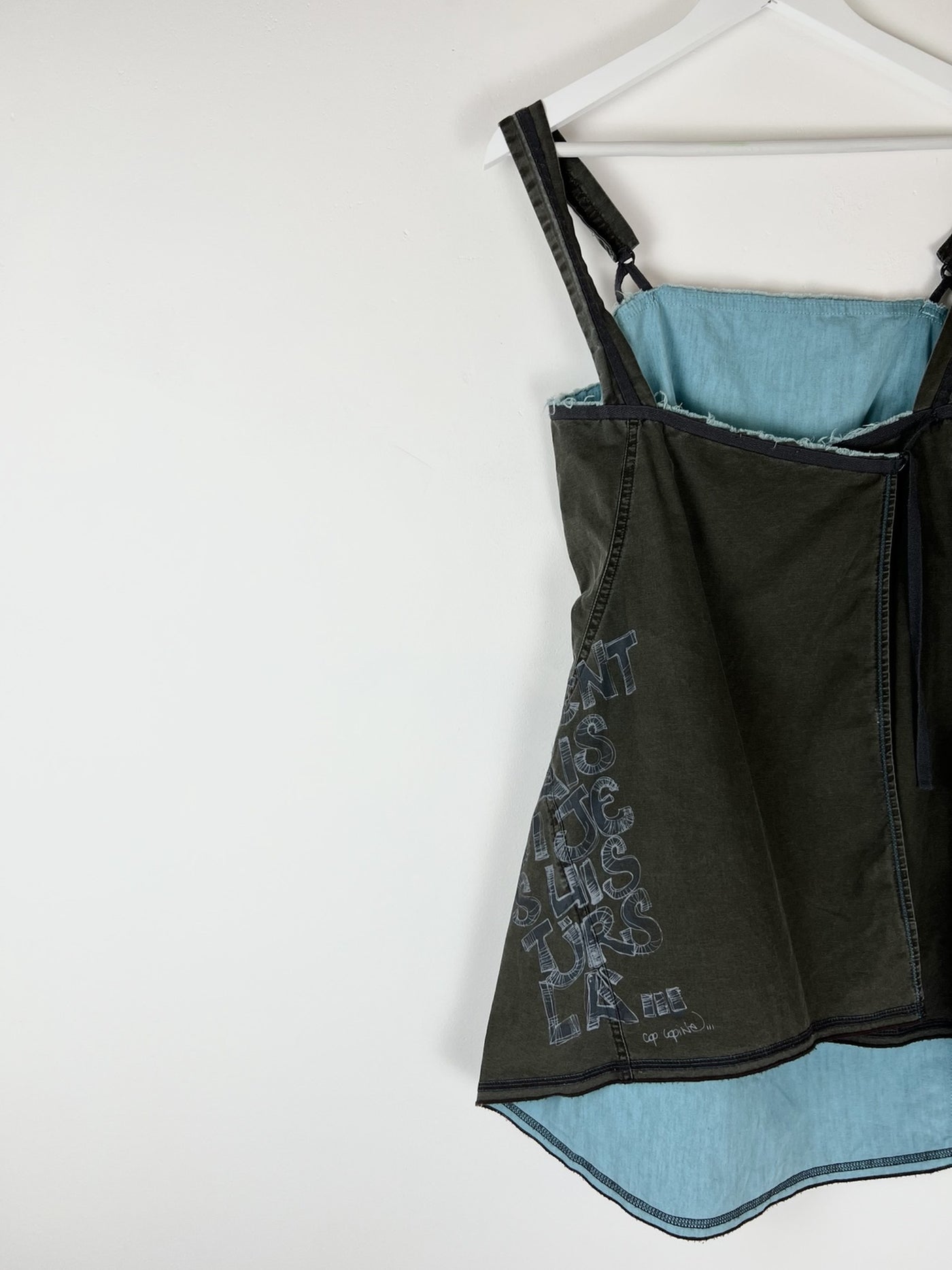 00's Cop Copine Apron Tunic Top in Khaki / Blue - M