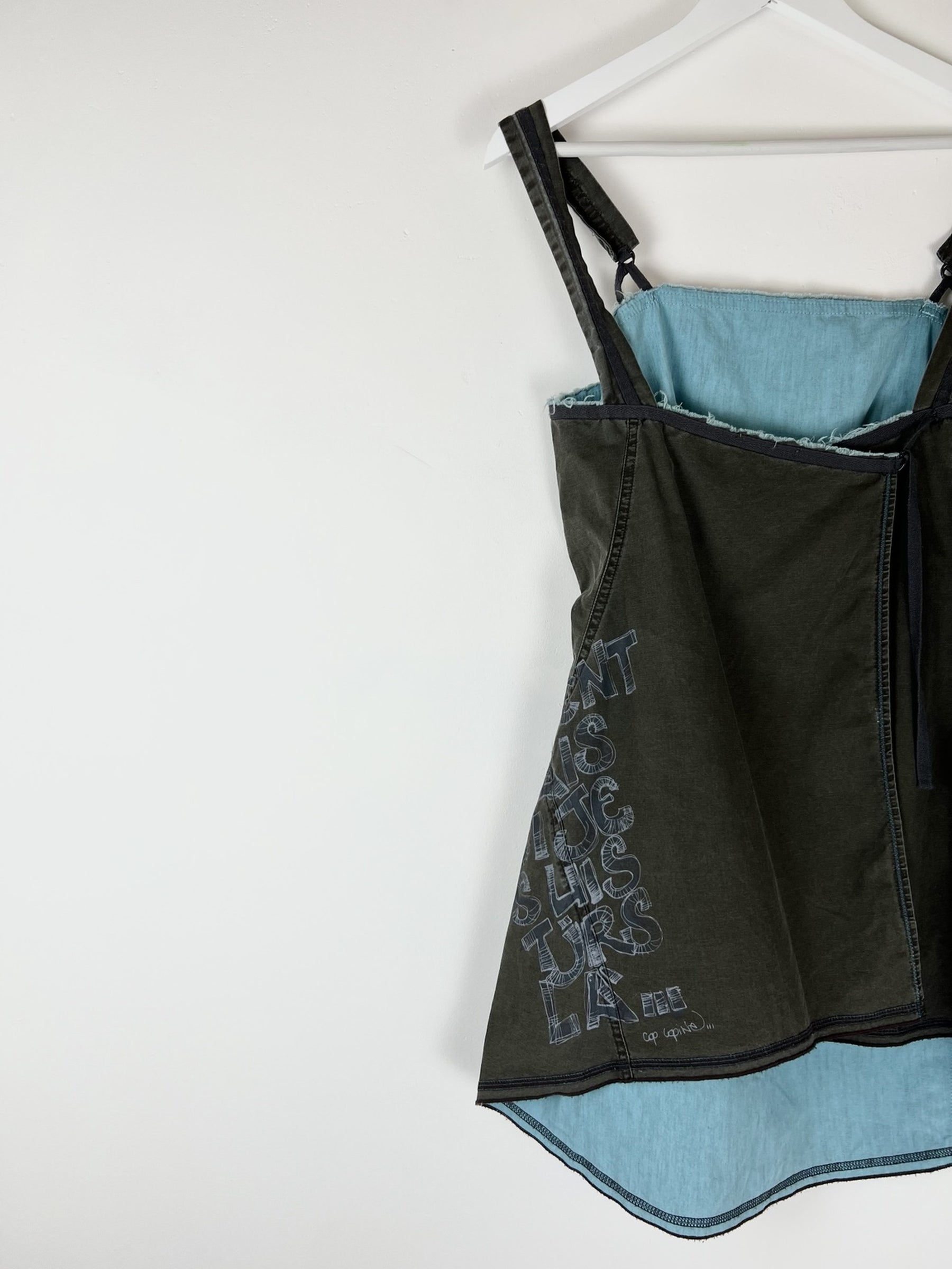 00's Cop Copine Apron Tunic Top in Khaki / Blue - M