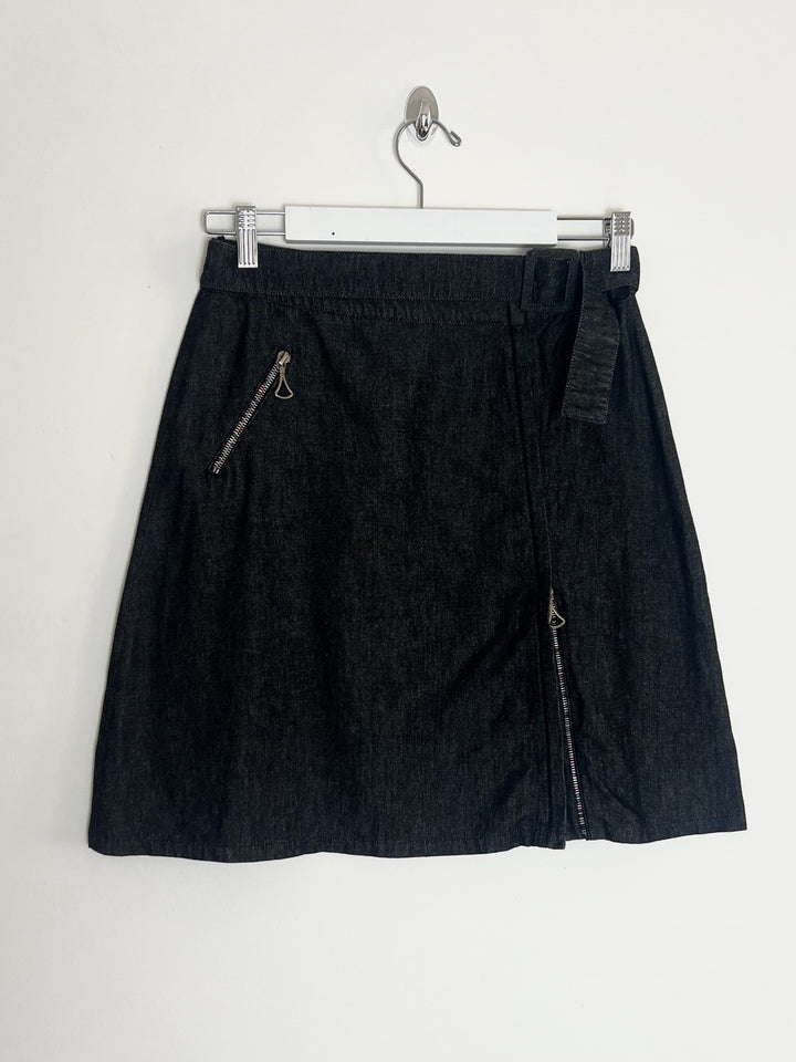 00's Mathew Williamson Chambray Denim Midi Skirt with Asymmetric Double Way Zip - W28