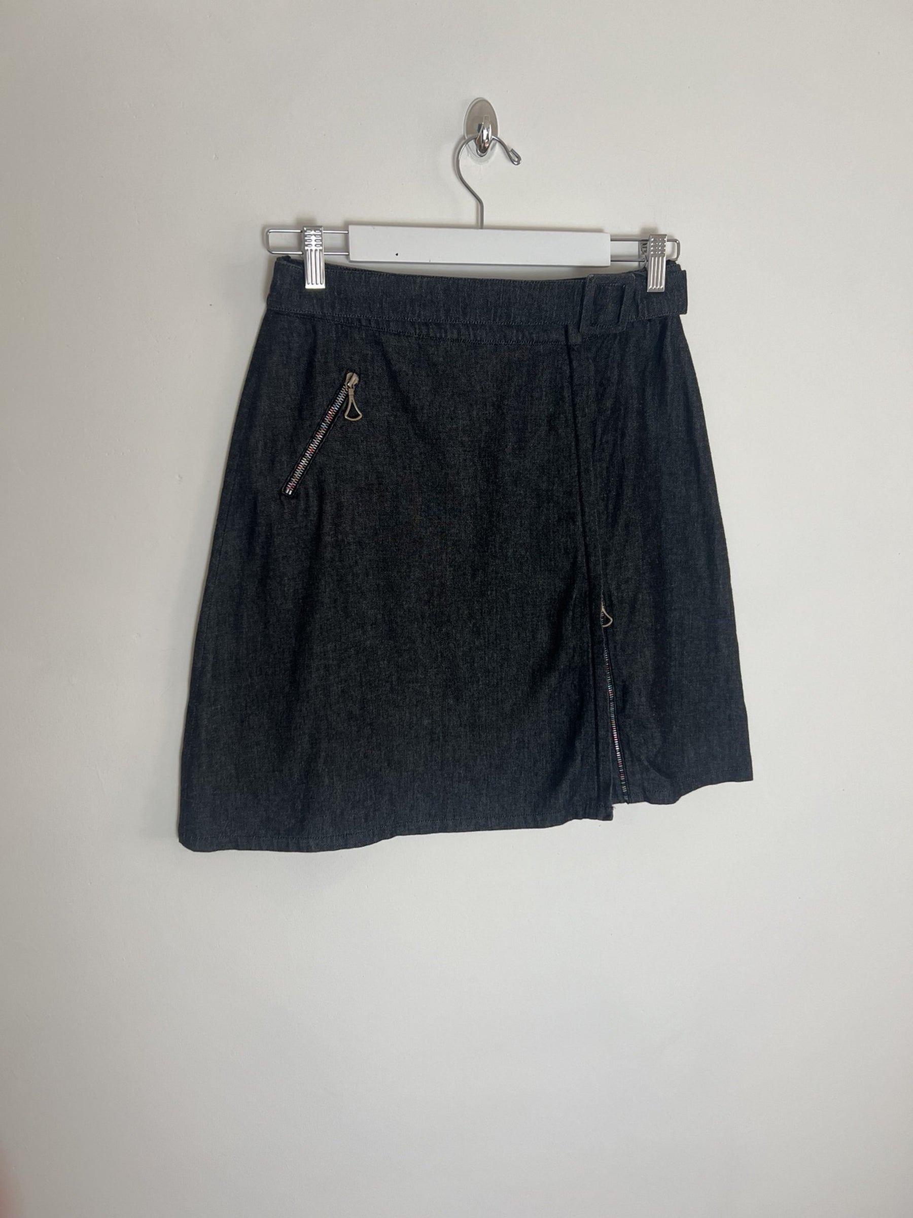00's Mathew Williamson Chambray Denim Midi Skirt with Asymmetric Double Way Zip - W28