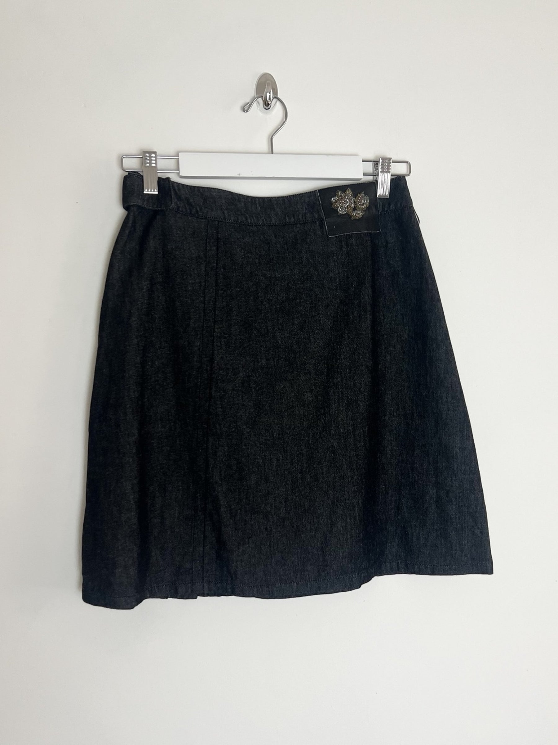 00's Mathew Williamson Chambray Denim Midi Skirt with Asymmetric Double Way Zip - W28