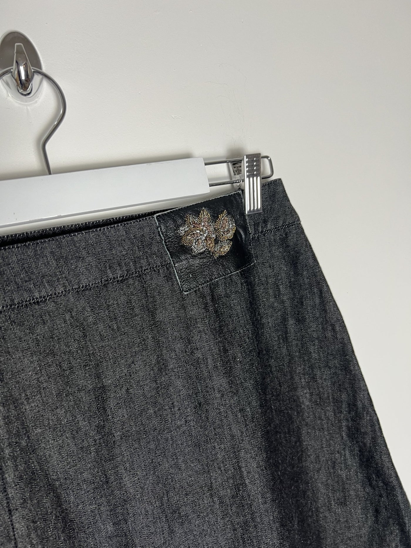 00's Mathew Williamson Chambray Denim Midi Skirt with Asymmetric Double Way Zip - W28