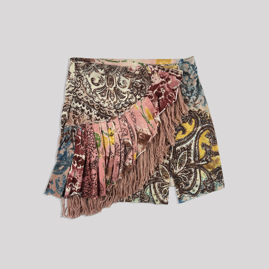 00's Plein Sud Printed Mini Skirt wth Asymmetric Tassel Detail - S