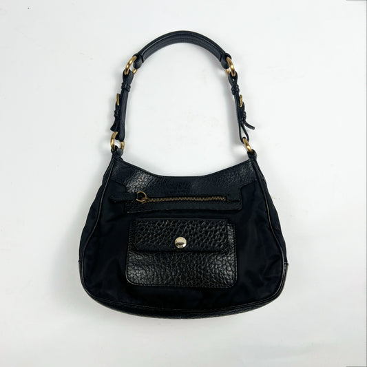 Vintage Prada Nylon & Leather Hobo bag with Gold Metal Detailing