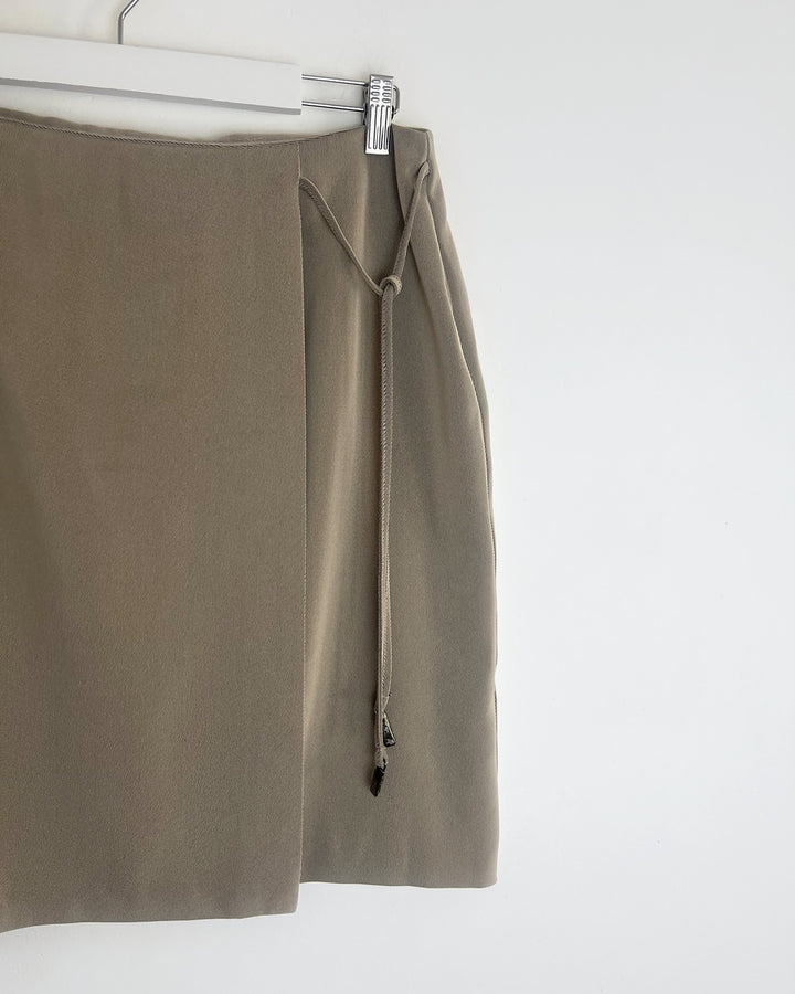 00's Wrap Mini Skirt with Tie Detail in Tan - w 32"