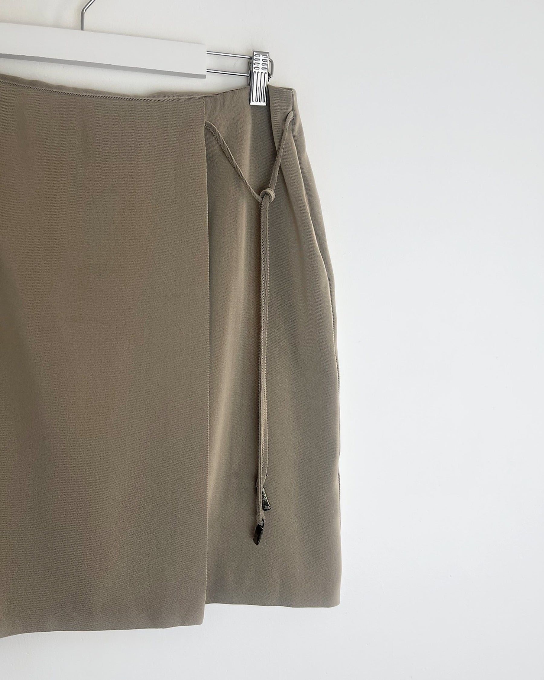 00's Wrap Mini Skirt with Tie Detail in Tan - w 32"