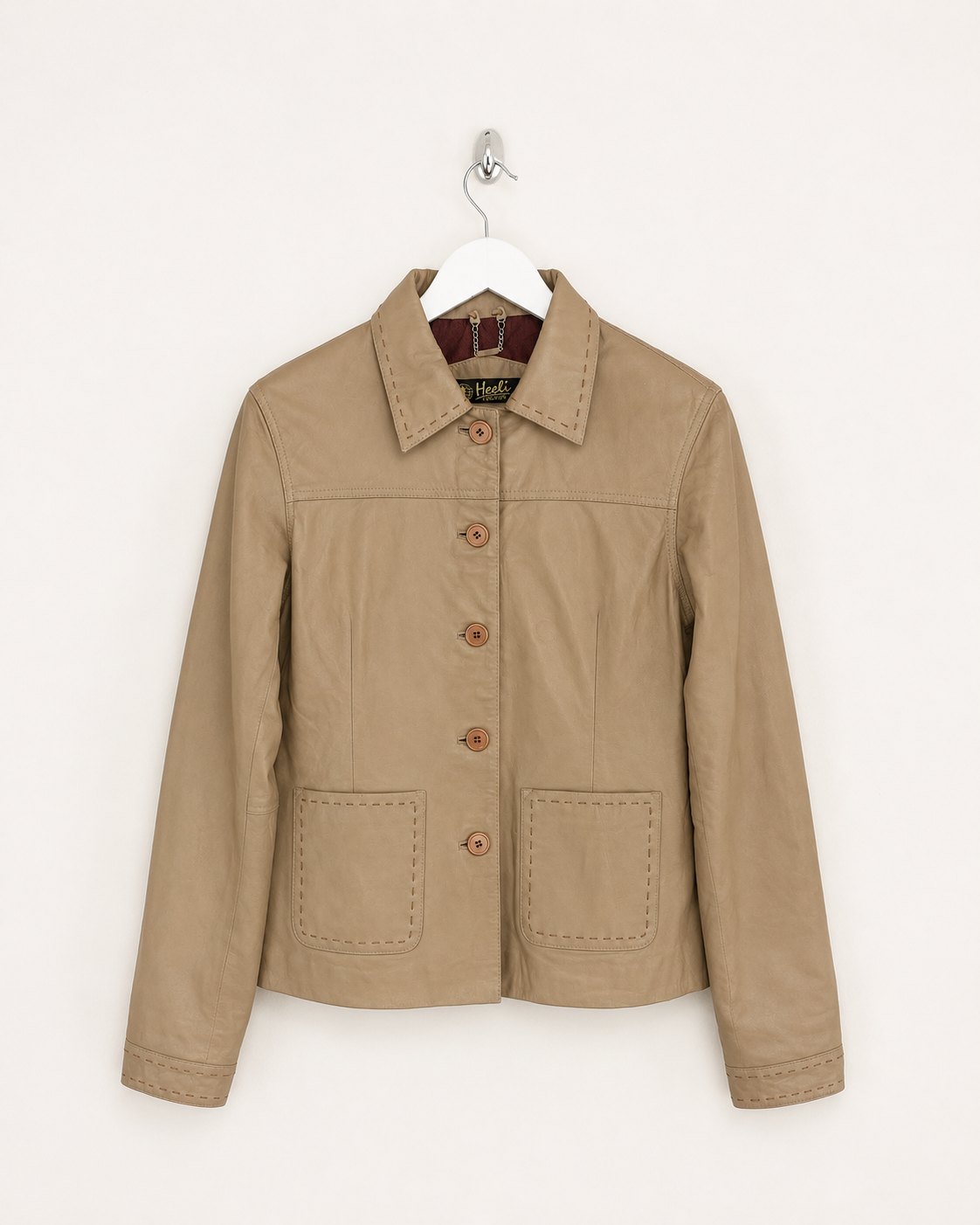 00's Leather Jacket stiched detailing in Tan - L/XL