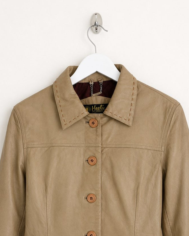 00's Leather Jacket stiched detailing in Tan - L/XL