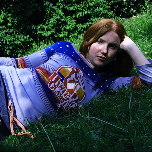 00's Hysteric Glamour Striped Girl Print Tee in Blue / Orange - S/M/L
