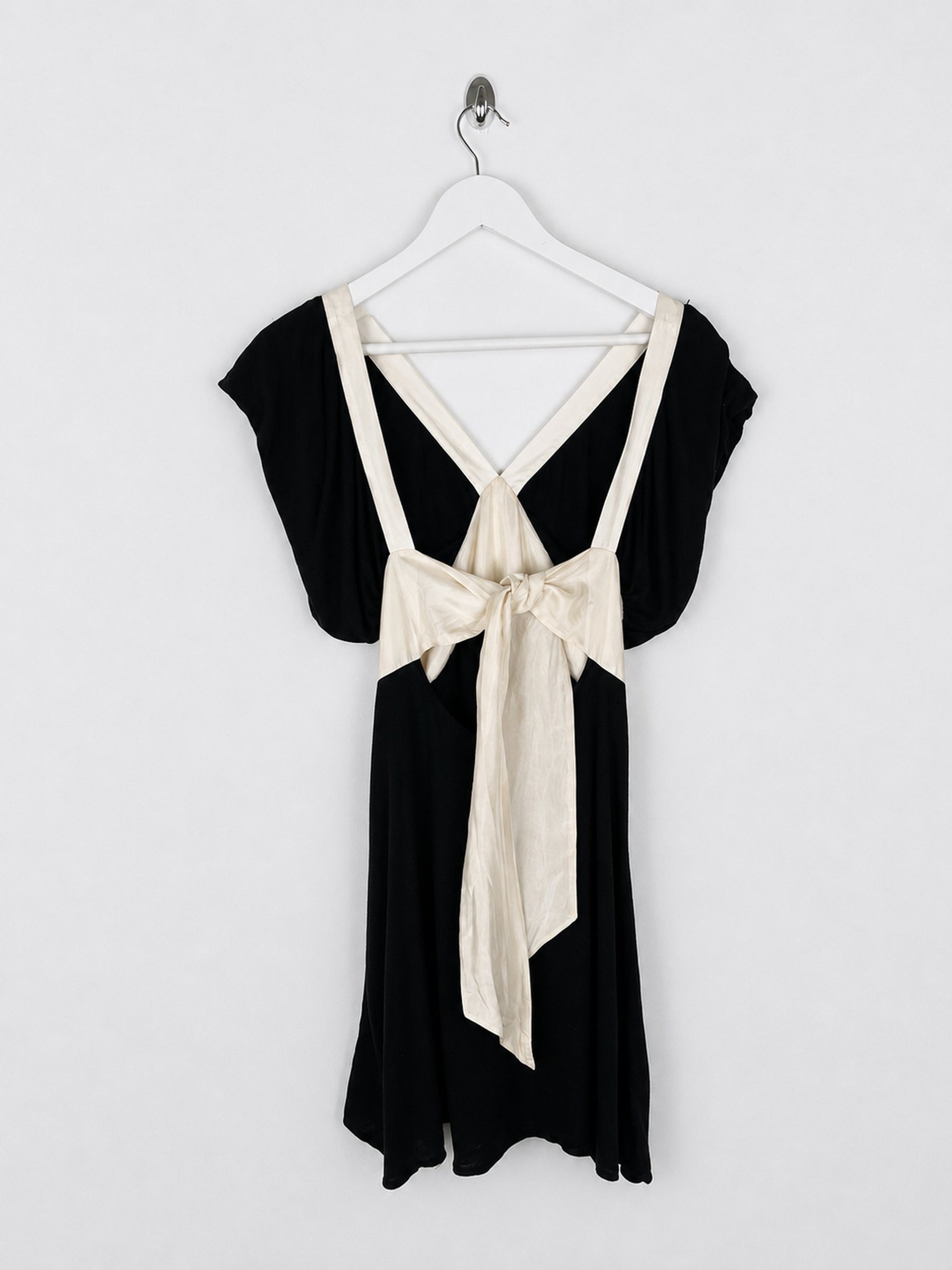 2007 AllSaints babydoll dress in Black with Constrasting Ribbon Tie - XS