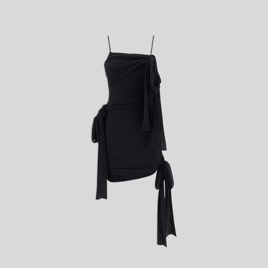 Blumarine Tie Up Ruched Mini Dress in Black - S
