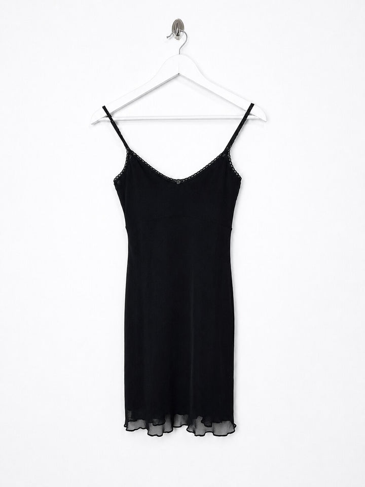 90's Topshop Cami Slip Dress with Mesh Layer in Black - XS