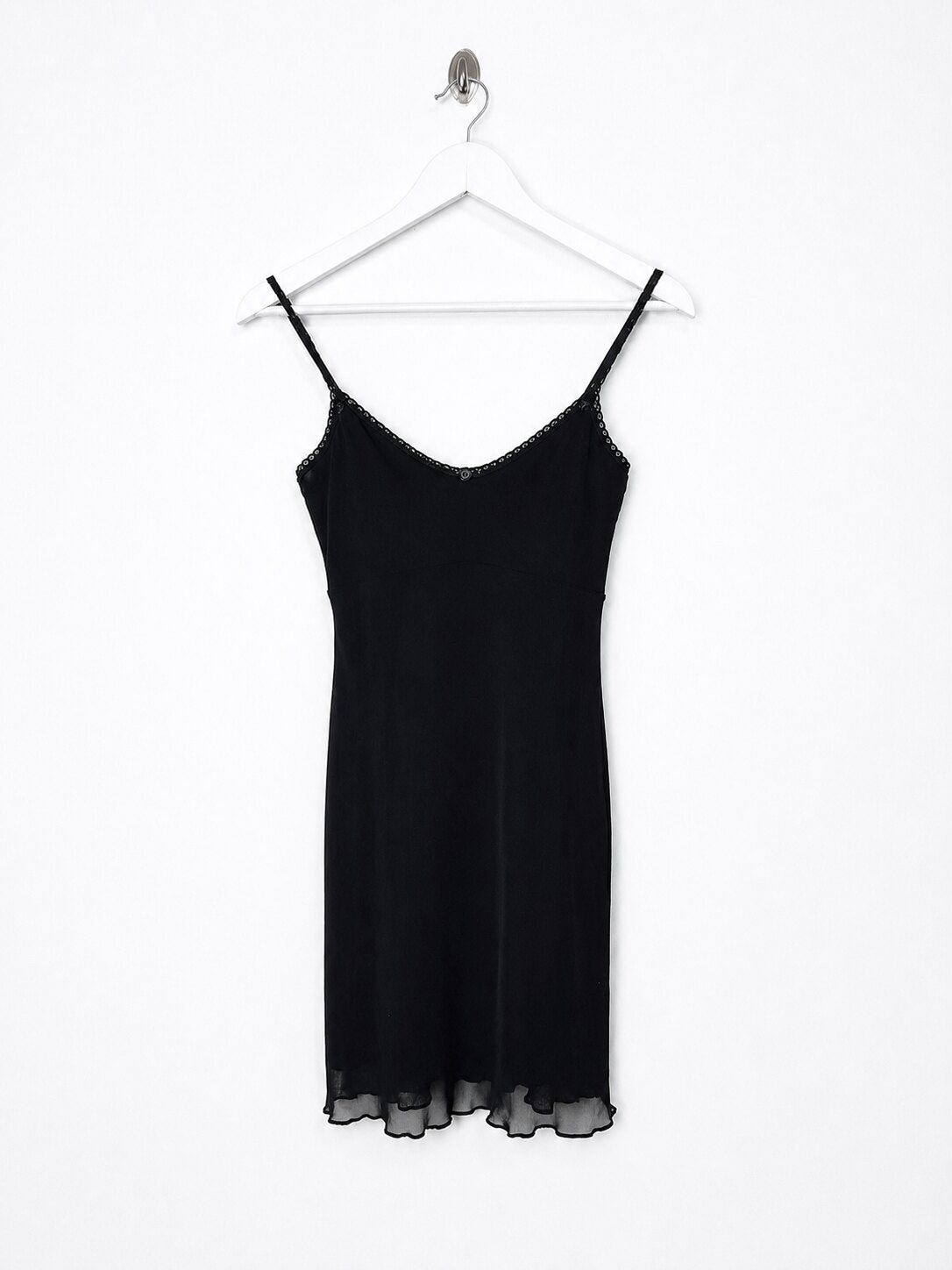 90's Topshop Cami Slip Dress with Mesh Layer in Black - XS