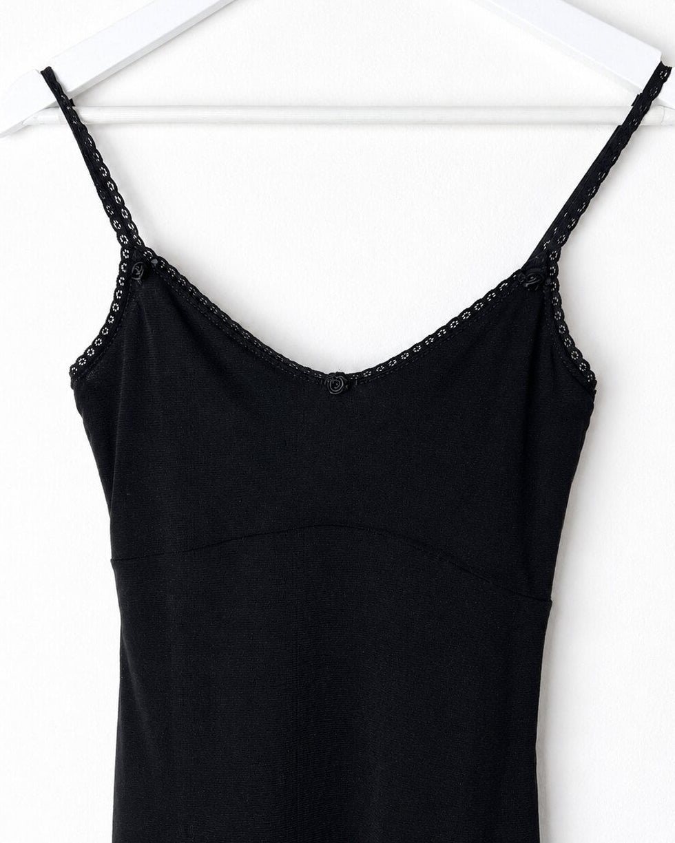 90's Topshop Cami Slip Dress with Mesh Layer in Black - XS