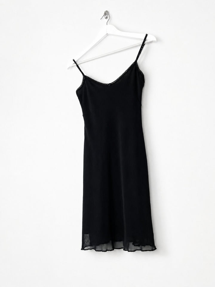 90's Topshop Cami Slip Dress with Mesh Layer in Black - XS