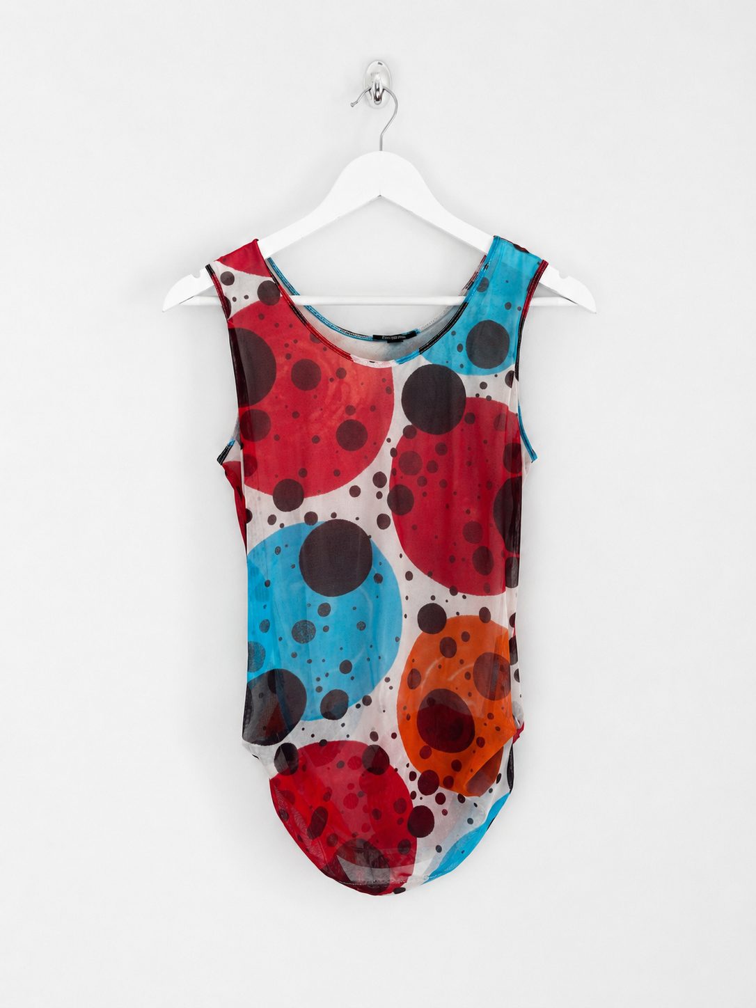 00's Plein Sud Polka Dot Mesh Tank with Ruching - M