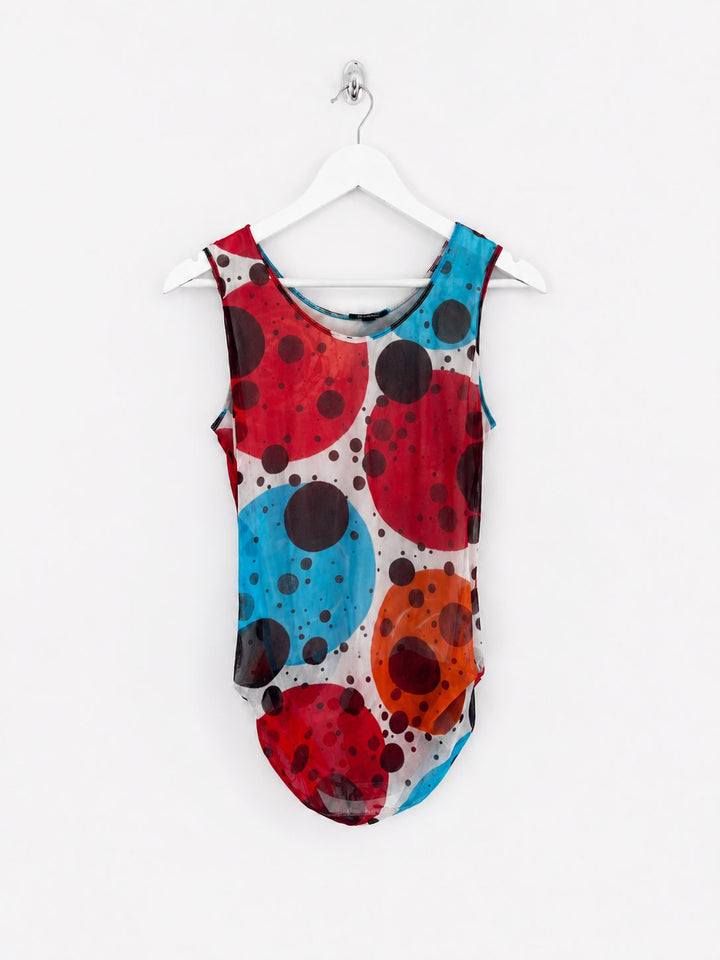 00's Plein Sud Polka Dot Mesh Tank with Ruching - M
