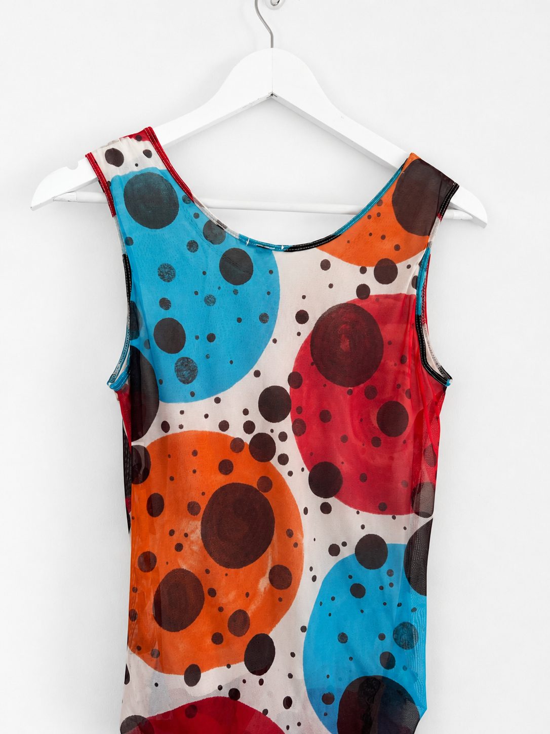 00's Plein Sud Polka Dot Mesh Tank with Ruching - M