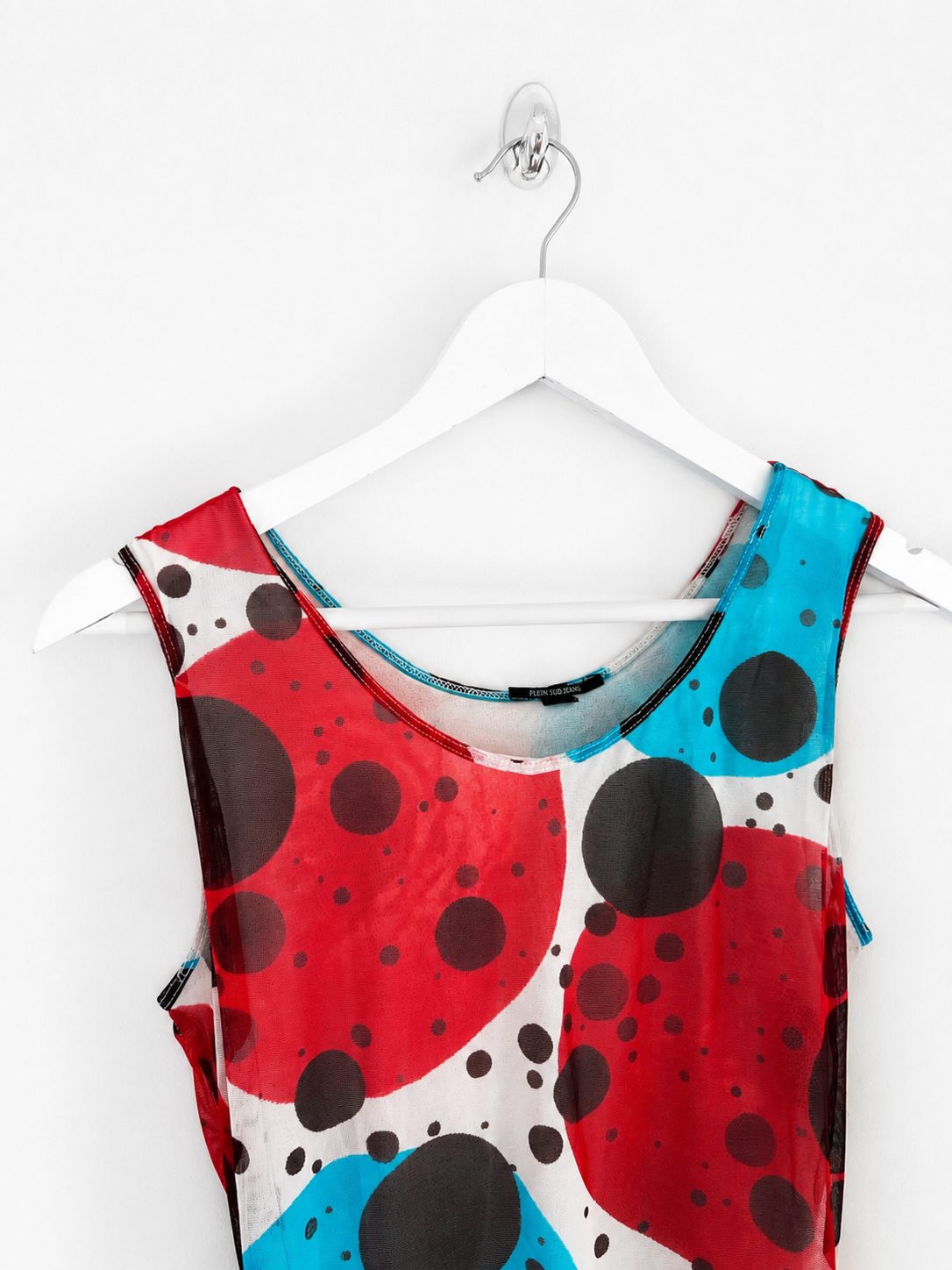00's Plein Sud Polka Dot Mesh Tank with Ruching - M