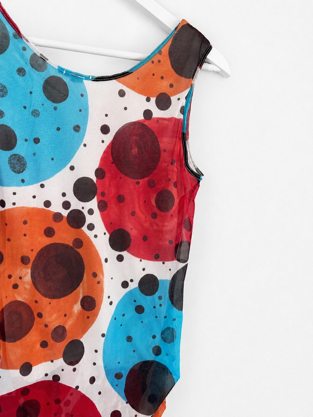 00's Plein Sud Polka Dot Mesh Tank with Ruching - M