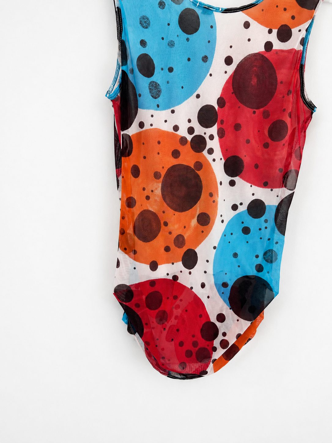00's Plein Sud Polka Dot Mesh Tank with Ruching - M