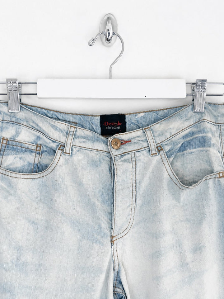 2006 Roberto Cavalli Low Rise Straight Leg Jeans in Acid Wash Denim - W28"