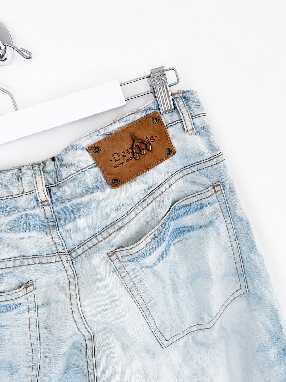 2006 Roberto Cavalli Low Rise Straight Leg Jeans in Acid Wash Denim - W28"