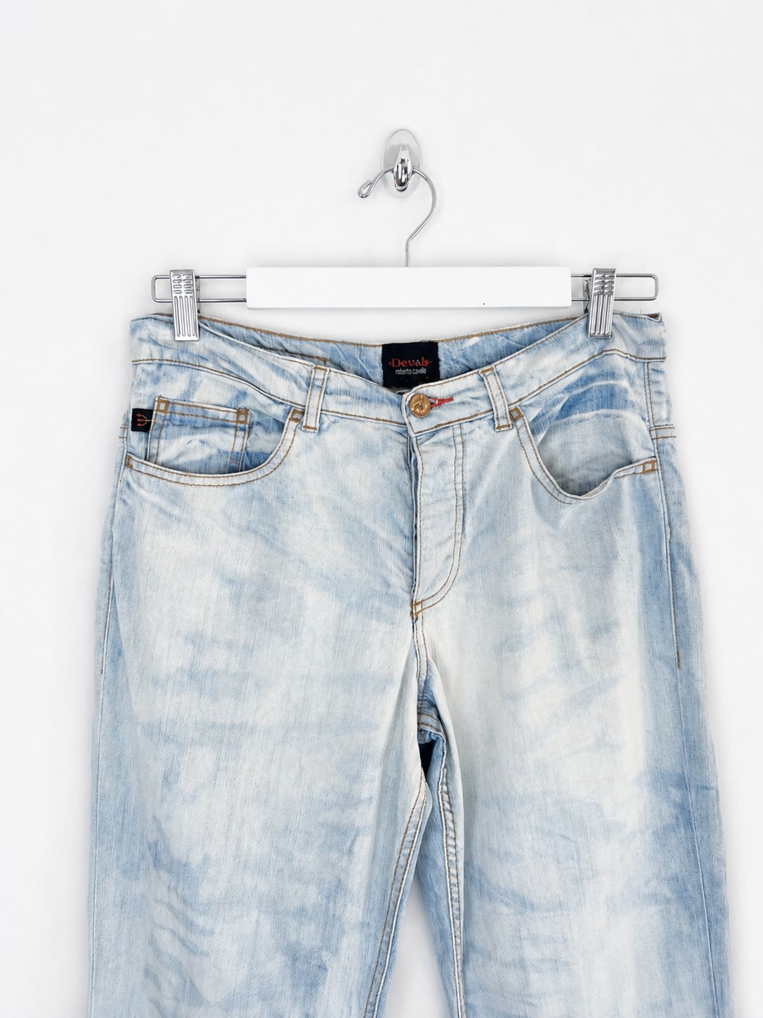 2006 Roberto Cavalli Low Rise Straight Leg Jeans in Acid Wash Denim - W28"