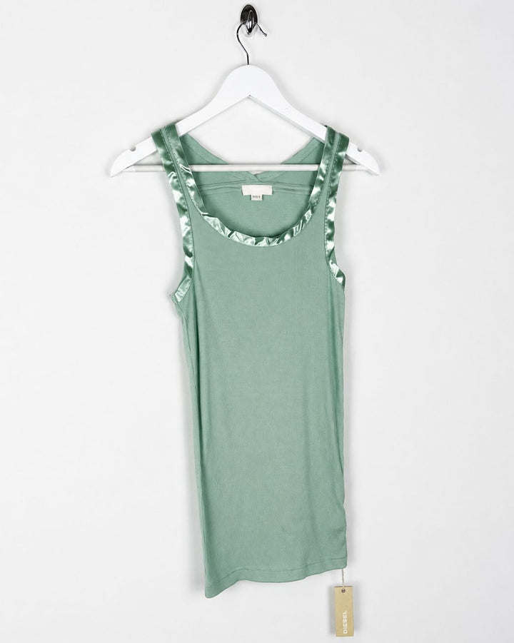 00's Deadstock Diesel Tank Top with Ribbon Trim Detail in Aqua - S