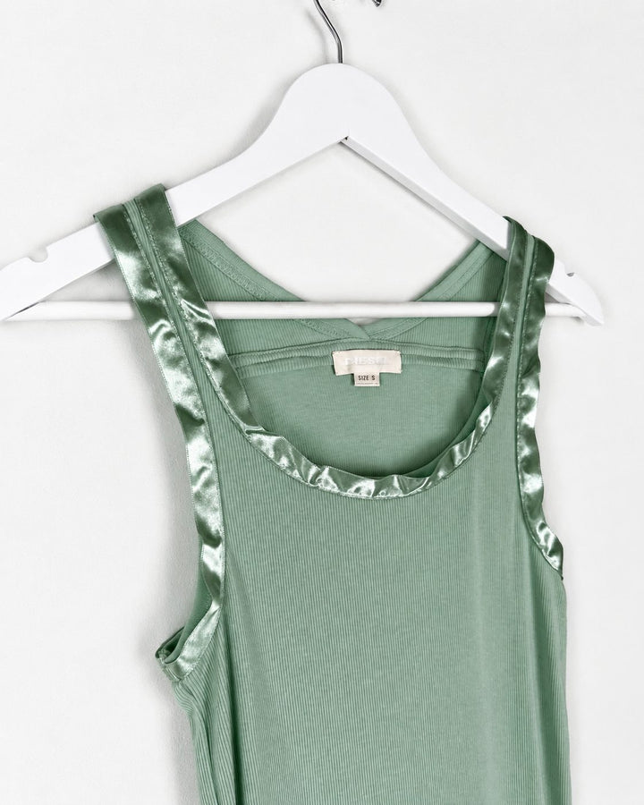 00's Deadstock Diesel Tank Top with Ribbon Trim Detail in Aqua - S
