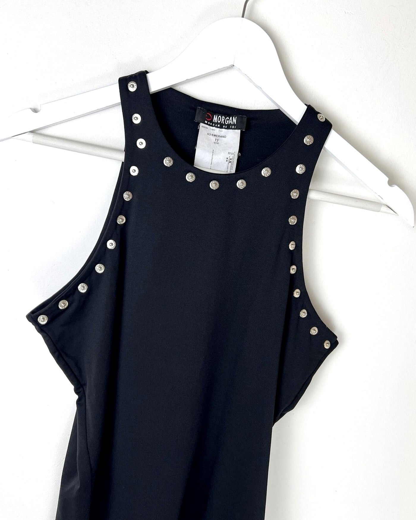 00's Morgan De Toi Tank Top with Studded Neckline in Black - M