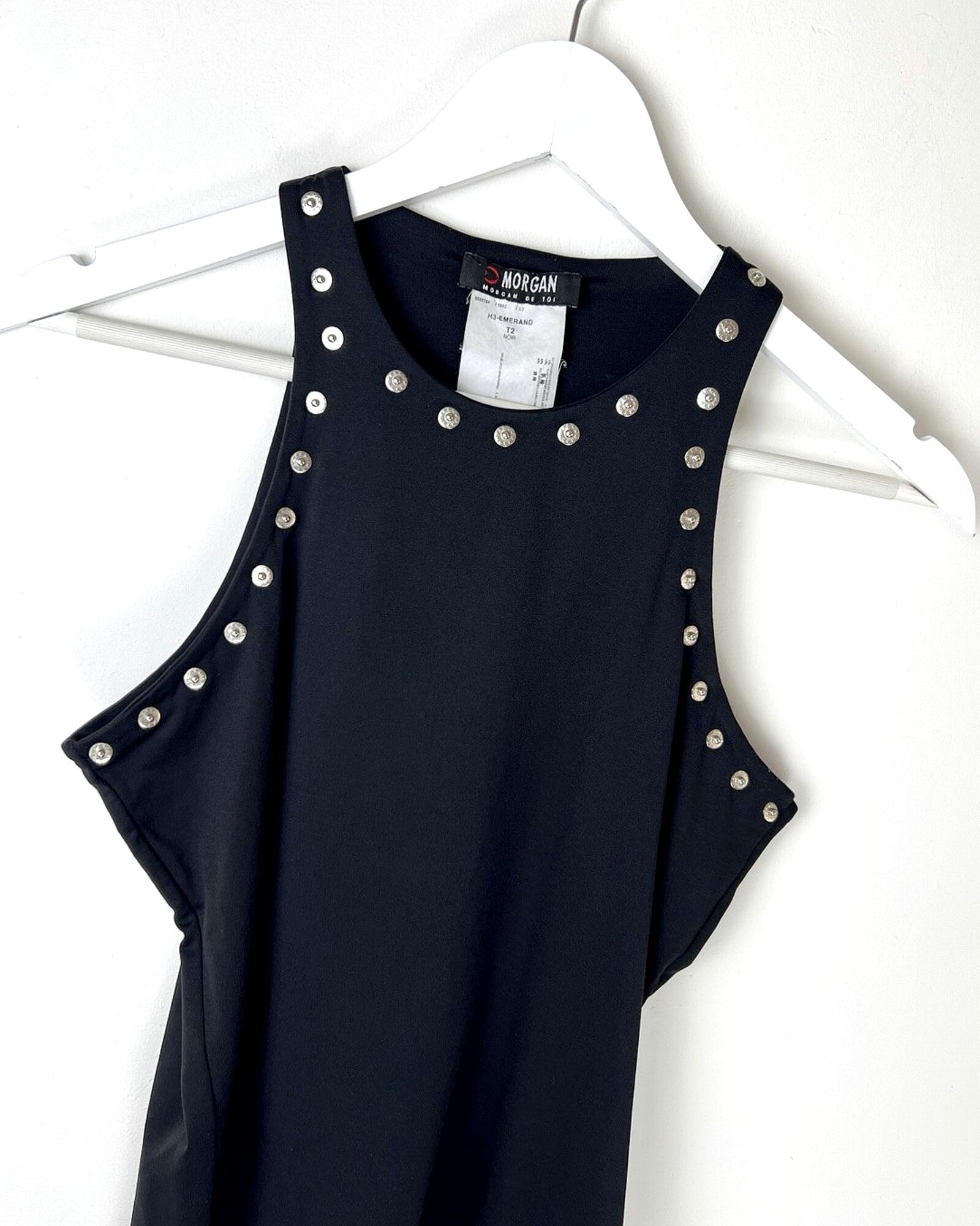 00's Morgan De Toi Tank Top with Studded Neckline in Black - M