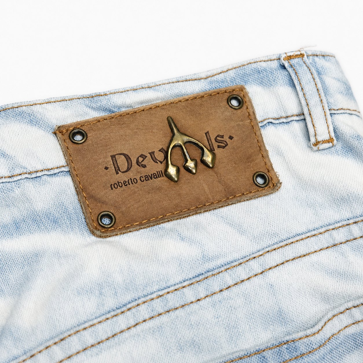 2006 Roberto Cavalli Low Rise Straight Leg Jeans in Acid Wash Denim - W28"