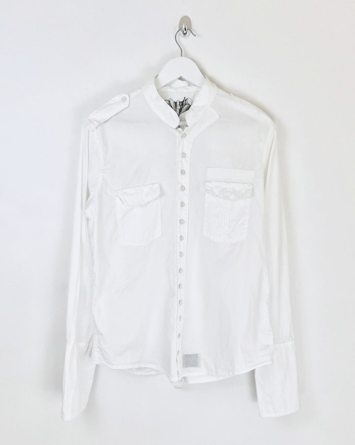 00's Michiko Koshino Shirt Ruched Details with Bell Sleeves in White - M