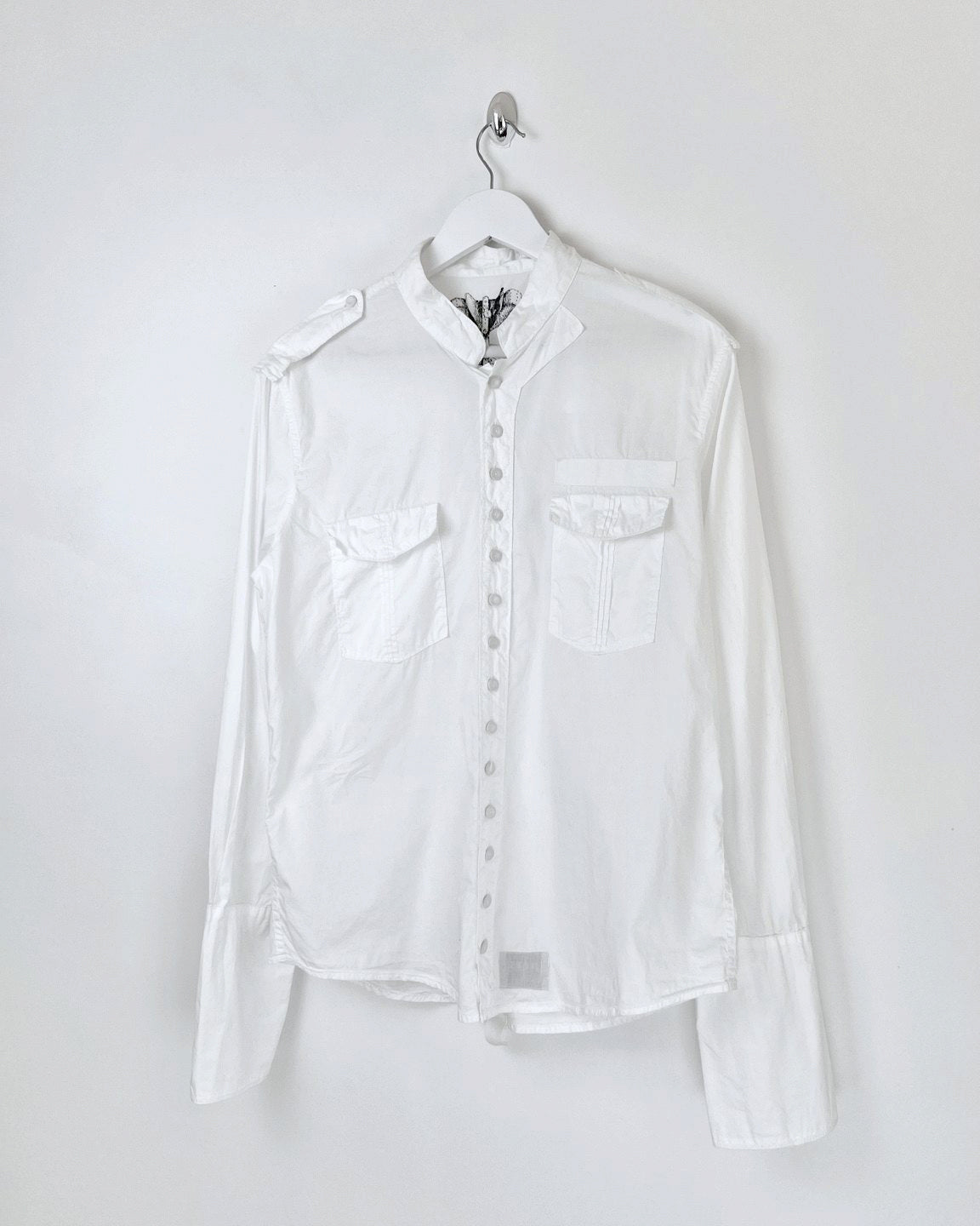 00's Michiko Koshino Shirt Ruched Details with Bell Sleeves in White - M
