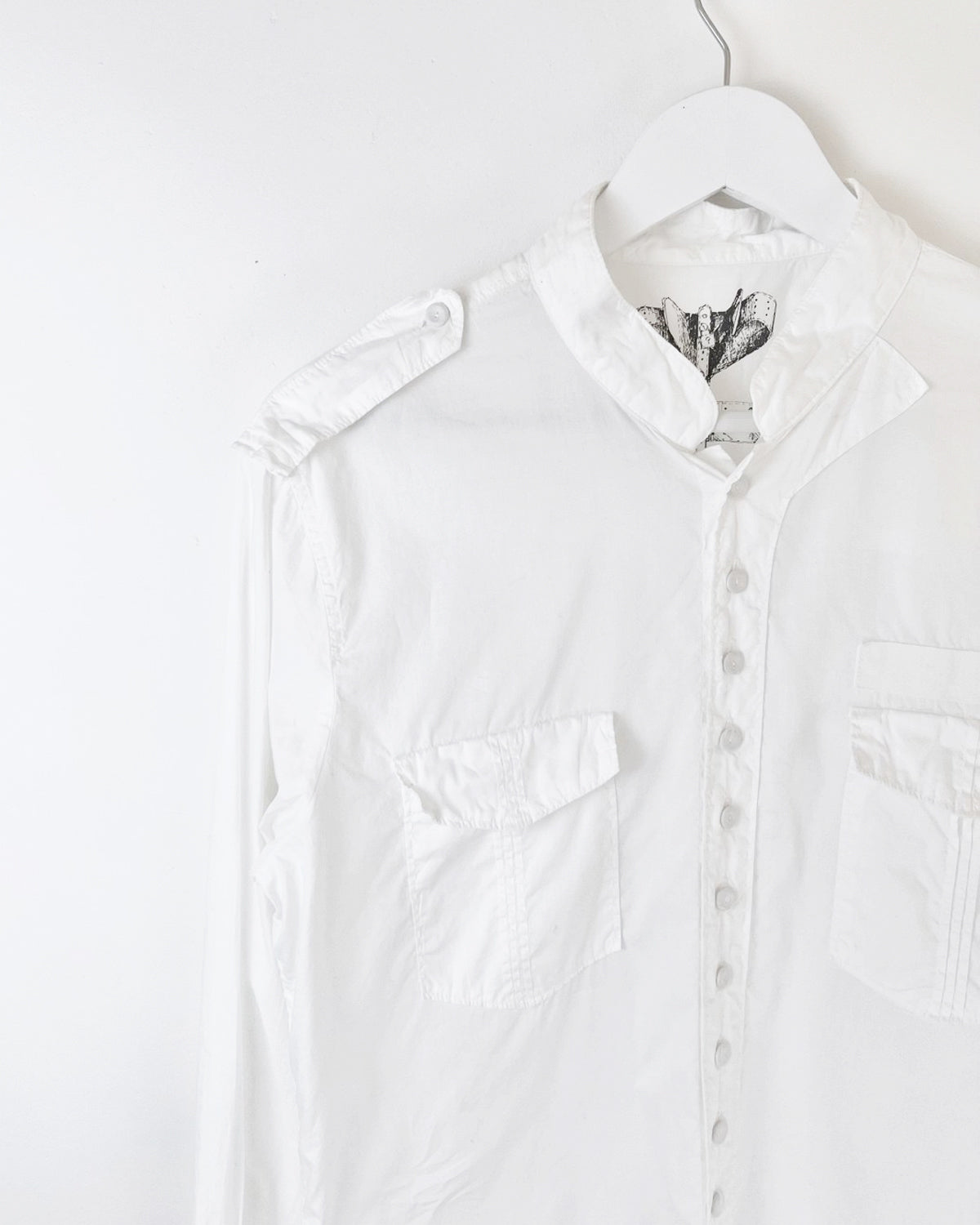 00's Michiko Koshino Shirt Ruched Details with Bell Sleeves in White - M
