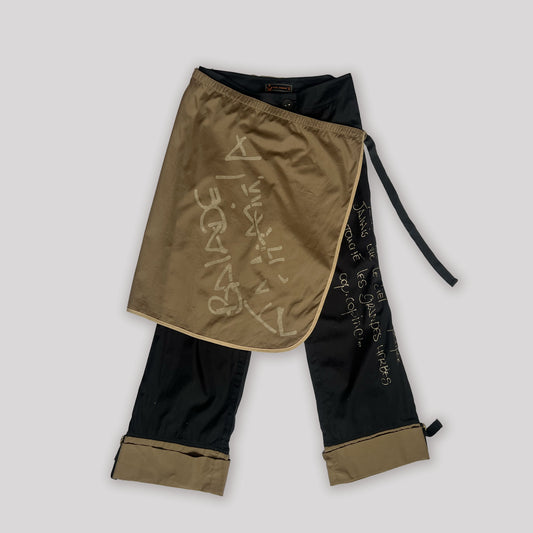 00's Cop Copine Printed Trousers with Wrap Skirt in Black & Camel - S