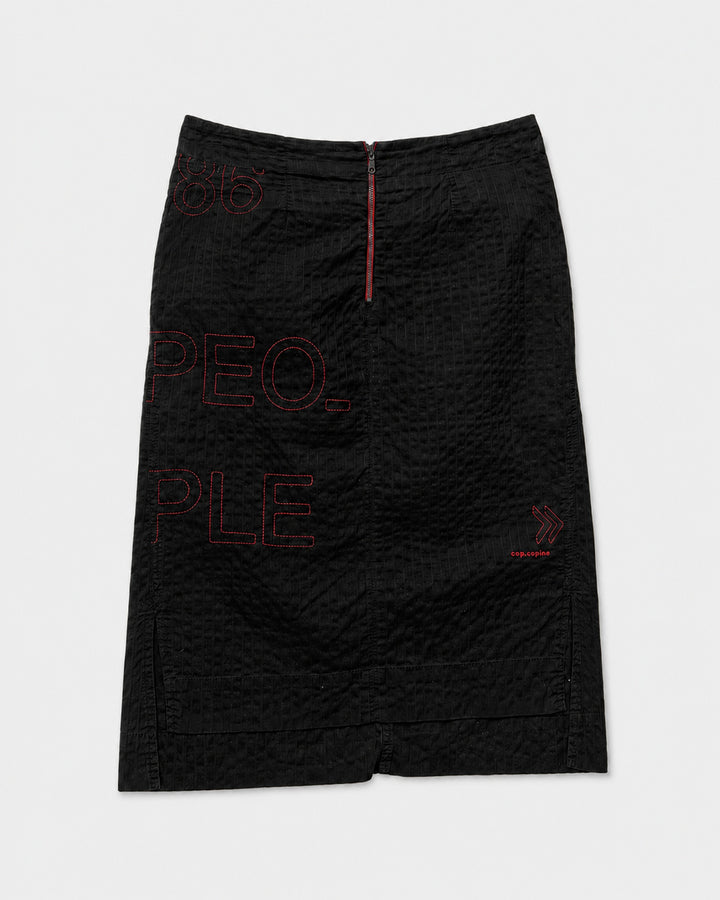 00's Cop Copine Pencil Skirt with Red Embroidered Detailing in Black - W31