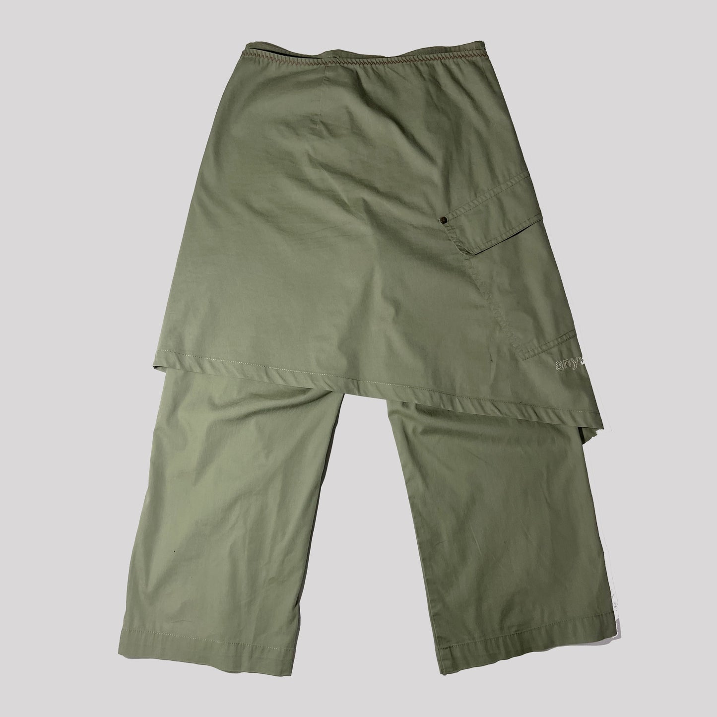 00's Cop Copine Crop Trousers with Wrap Skirt in Khaki- XS