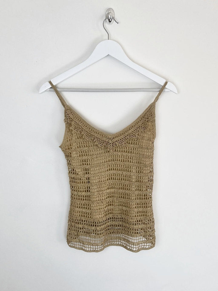 00's Crochet Sequin Cami Top in Gold - S/M