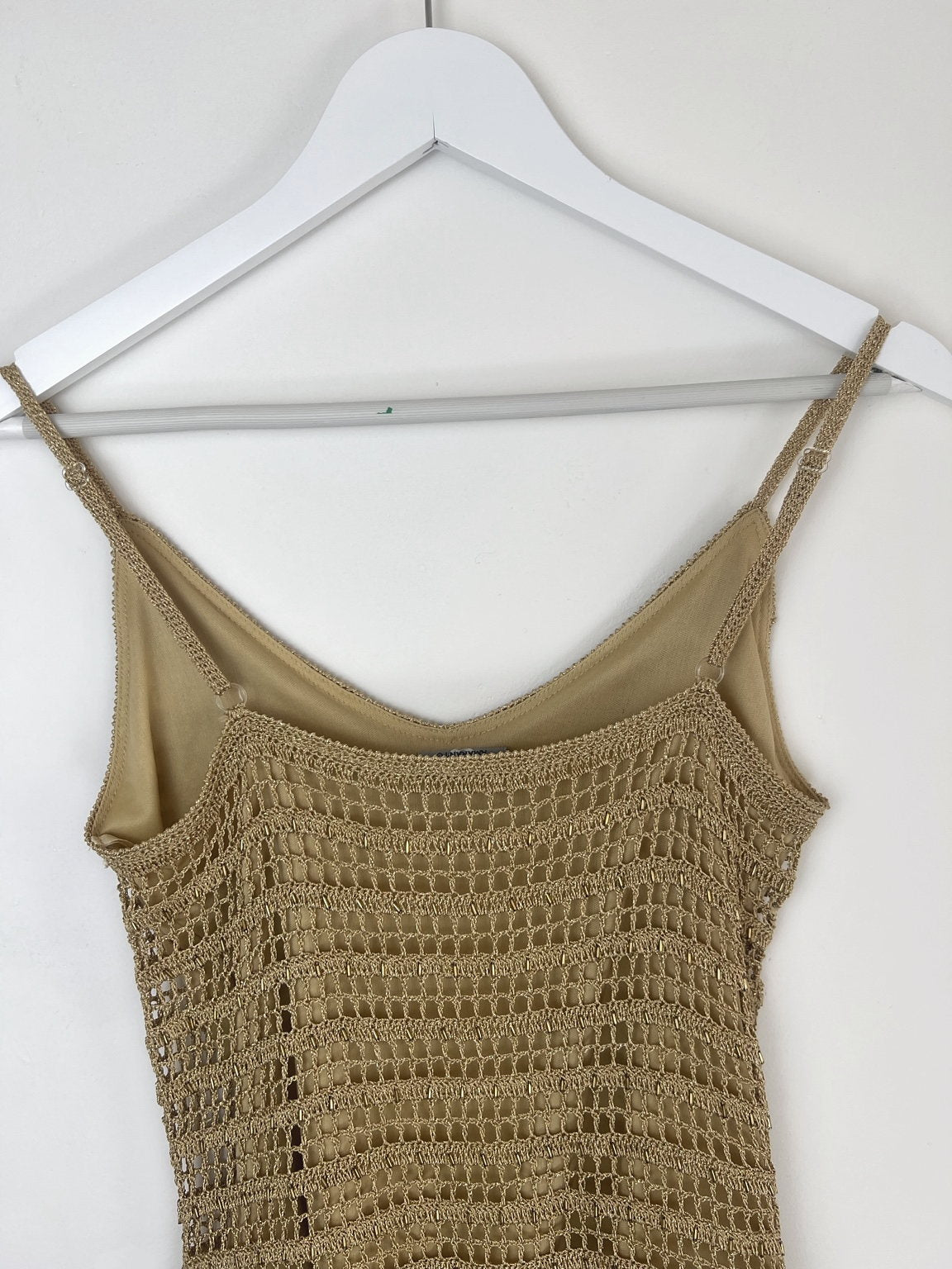 00's Crochet Sequin Cami Top in Gold - S/M