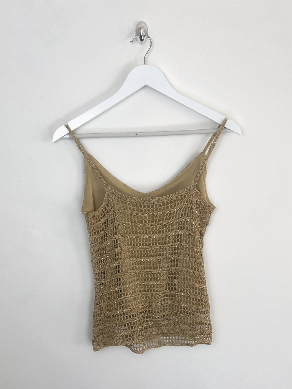 00's Crochet Sequin Cami Top in Gold - S/M