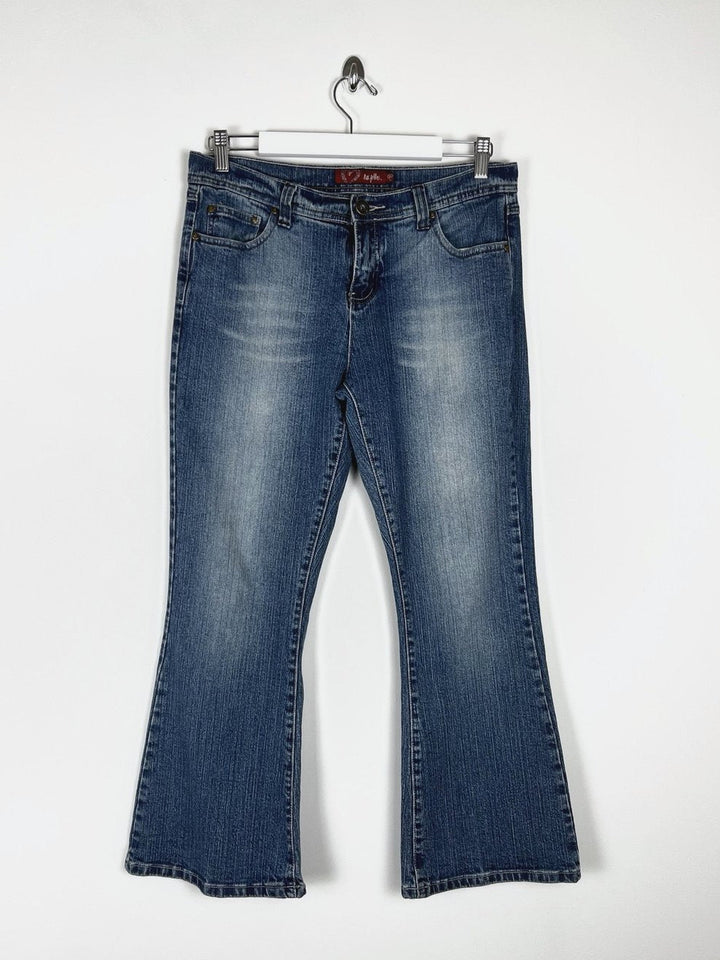 00's Hoi Polloi Low Rise Boot Cut Jeans in Mid Wash Blue Denim - W32