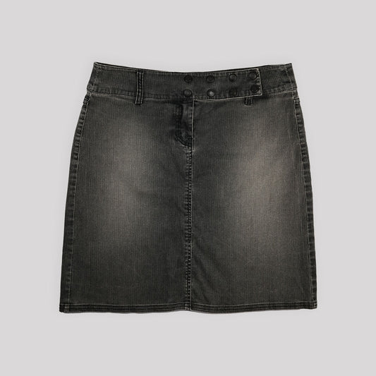 00's Denim Midi Skirt with Popper Waist Belt in Faded Grey - W32