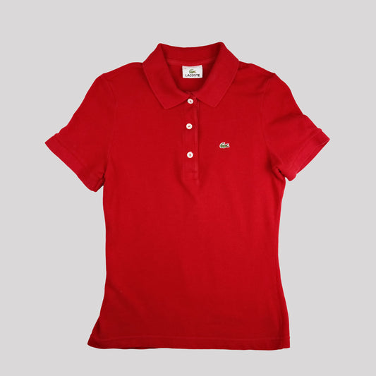 00's Lacoste Polo Shirt with Pearl Buttons in Red - S/M