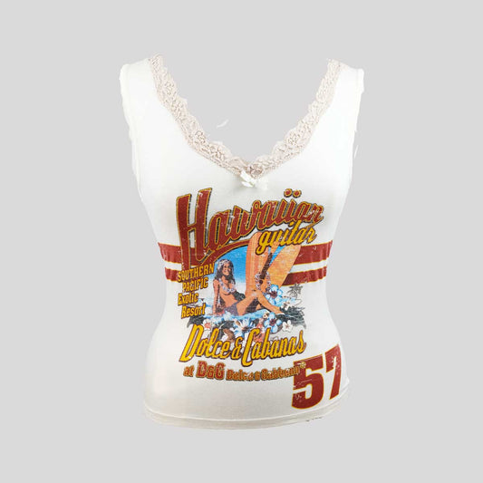 90's Dolce & Gabbana Vest with Hawaiian Surf Graphic in Cream - XS